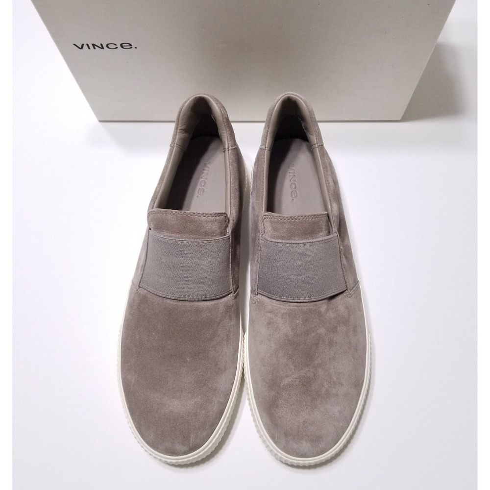 NIB Vince Kirkland Suede Leather Slip-On Sneakers Woodsmoke Taupe Grey 8.5 $225